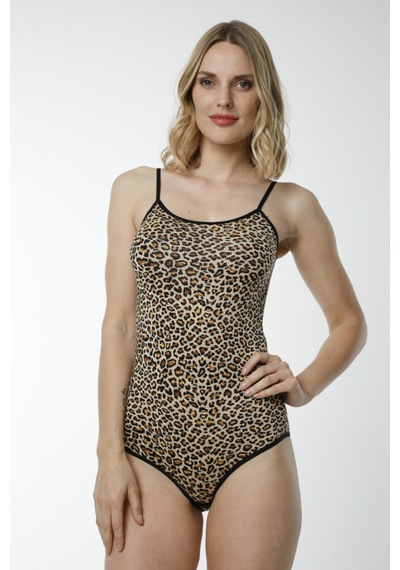 Hmd 3003 Leopar Desenli İnce Askılı Pamuklu Çıtçıtlı Body - Leopar Leopar