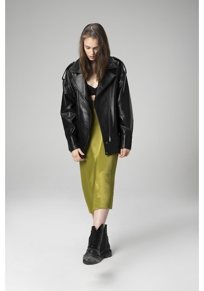 Dericlub Wm019 Oversize Biker Hakiki Deri Kadın Mont