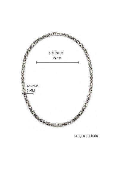 Erkek Çelik Kral Zincir Kolye 5 Mm 55 Cm Gümüş