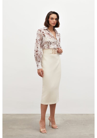 Sateen Aksesuar Detaylı Kalem Etek - Bej-134843 Bej