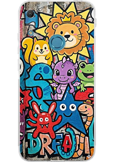 Huawei Y6 Pro 2019 İle Uyumlu Grafiti Star Team Tasarımlı Şeffaf Silikon Kılıf Şeffaf