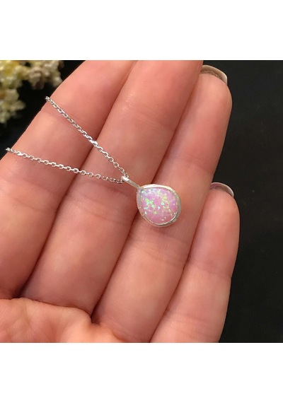 STELA OPAL TAŞLI DAMLA KOLYE (PEMBE)