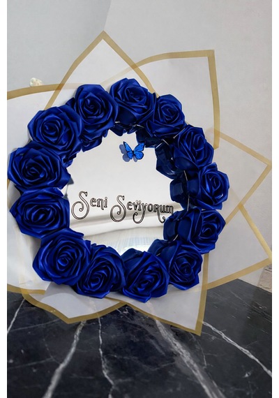 Mavi Aynalı Gül Buketi Çiçek Saks Mavi
