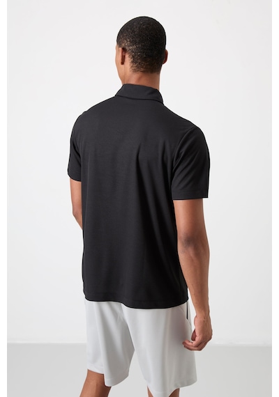 Tommy Life Siyah Polyester Nefes Alan Dokulu İnce Esnek Standart Fit Polo Yaka Erkek Performans T-shirt - 8839 Siyah