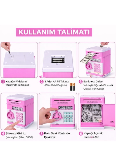 Akıllı Şifreli Kumbara Otomatik Para Girişli, Sesli Ve Işıklı Çocuk Para Kasası