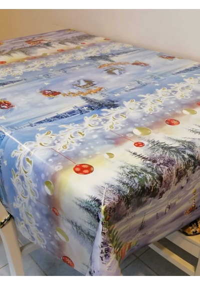 Yeni Yıl Desenli Elyaflı Pvc Muşamba - Silinebilir Masa Örtüsü 02mrl133a Mavi