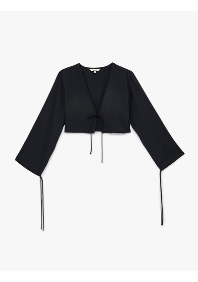 Koton V Yaka Crop Siyah Kadın Bluz 6sak60052pw Siyah