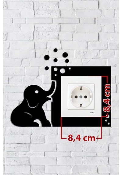 Sevimli Fil Tasarım Priz Çerçevesi İç Ölçü 8,4x8,4 Cm Dekoratif Priz - Anahtar Çerçeves Siyah
