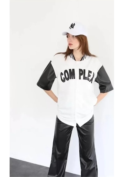 Nnstartshopping Complex Kolları Deri Kolej Oversize T-shirt - Beyaz Beyaz Nnstartshopping Complex Kolları Deri Kolej Oversize T-shirt - Beyaz Beyaz