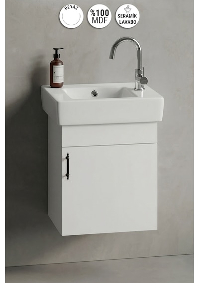 Lale 50x25 Cm Beyaz Mdf Seramik Lavabolu Asma Banyo Alt Dolabı