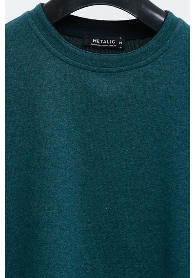 MMetalic Çift Bisiklet Yaka Standart Rahat Kesim Erkek Sweatshirt Petrol