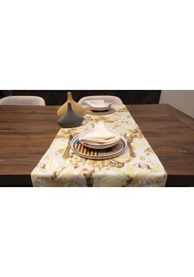 Jakarlı Dokuma Dekoratif Runner 45x140 Cm Yeşil Çiçekli Desenli Diğer