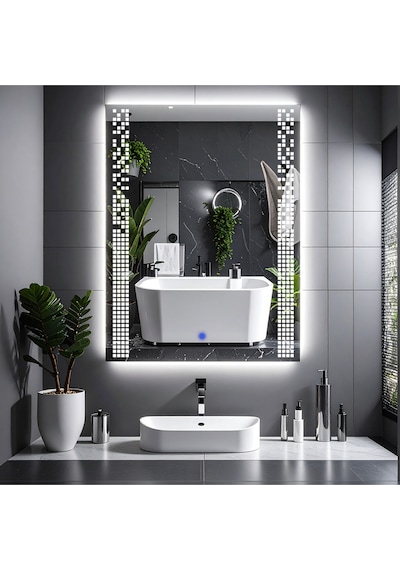 Velano Beyaz Led'li Lazer Kumlamalı Lavabo & Banyo Aynası Dokunmatik Sensörlü 70 X 50