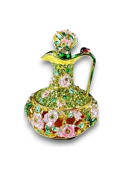 Çiçek Desenli Taşlı Vazo Biblo 9 6,5 CM Yeşil Çok Renkli