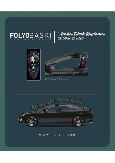 Araba Etiketleri, Tuning Kaplama, Direk Folyosu - Krem Gül, Kuru Kafa Renkli