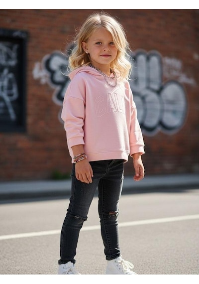 Kız Çocuk Kapüşonlu Calm Kapartmalı Sweatshirt-14372 Pembe Kız Çocuk Kapüşonlu Calm Kapartmalı Sweatshirt-14372 Pembe