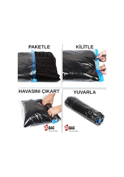 3'lü Vakumlu Seyahat Poşet Seti - Çorap, Yastık, Nevresim, Havlu, Iç Çamaşırı - Kapaksız Vakum Poşet Şeffaf