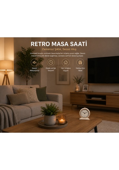 Retro Tasarım Sessiz Mekanizmalı Masa Saati Dekoratif Ve Şık Görünüm Beyaz-rose