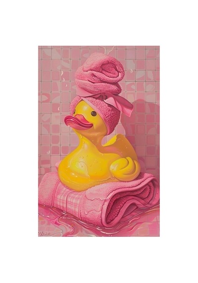 Pembe Havlu Ve Oyuncak Ördek Ev Duvar Salon Güzellik Salonu Ofis Dükkan Dekarasyon Kanvas Tablo Kanv
