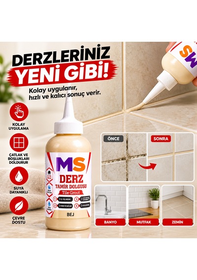 2 Adet Bej Renk Hazır Derz Arası Tamir Dolgusu 220 Gr Fayans Seramik Yenileyici Yenileme Dolgu