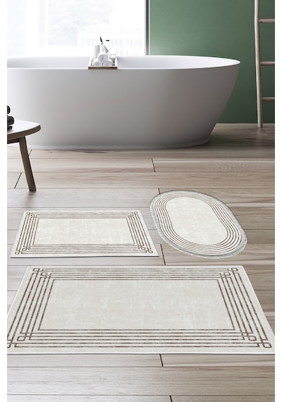 Dekoreko Kaymaz Taban Djt 3 Lü Banyo Paspas Takımı Trend Karışık Modern M5142 Bej