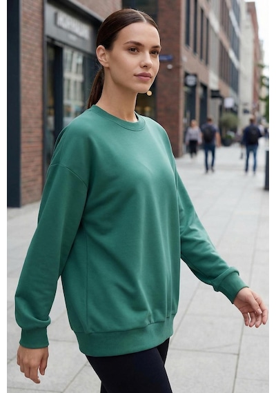 Deniz Yeşili Basic O Yaka Oversize Kadın Sweatshirt - 97053 Yeşil