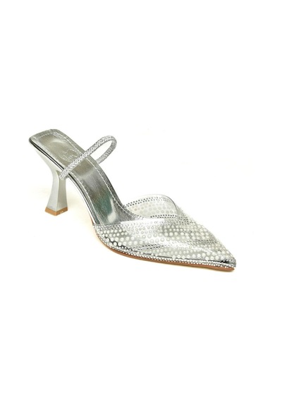 Fox Shoes U614277609 Gümüş İnci Detaylı Topuklu Ayakkabı Gümüş