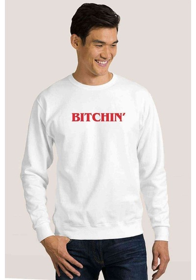 Stanger Things Bitchin' Baskılı Beyaz Erkek Örme Sweatshirt