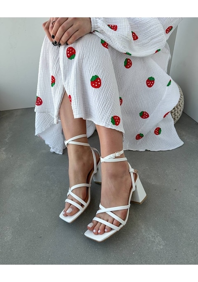 Moopimoda Kadın 7cm Topuklu Sandalet Beyaz