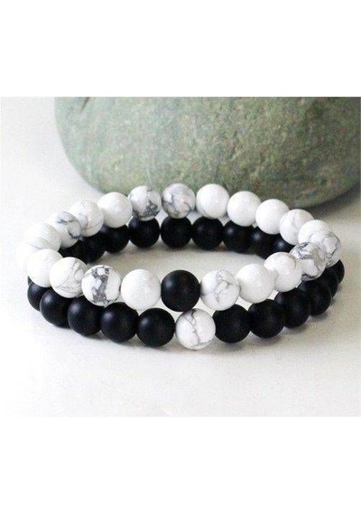 Joydizayn11 Joydizayn Jd Beyaz Howlite Mat Oniks Erkek Bayan Bileklik Seti N11.52399 Çok Renkli