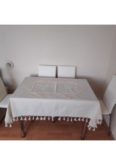 El Dantel Saçaklı Masa Örtüsü Pamuk Buldan - Bodrum Örgü Otantik