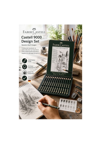 Resim Kalemi Teneke Kutu Faber Castell Dereceli Kalem Seti Karakalem 12 Li Set 5b 4b 3b 2b B Hb F H 2h 3h 4h 5h