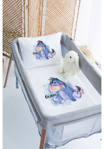 Lilabio %100 Pamuk Saten İsme Özel İsimli 70x120 Park Yatak Nevresim Seti Eeyore
