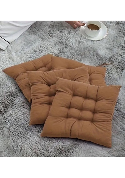 4'lü Sandalye Minderi Bağcıklı, Çökme Yapmaz Sünger Dolgulu, Yıkanabilir 40x40 Cm Kahve Diğer