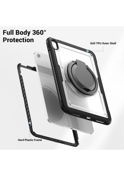 Apple Uyumlu iPad Air 11inç M4/m3/m2 2026-2024 Kılıf Askılı Silikon Handle Ring Yüzüklü Amour Tank Case