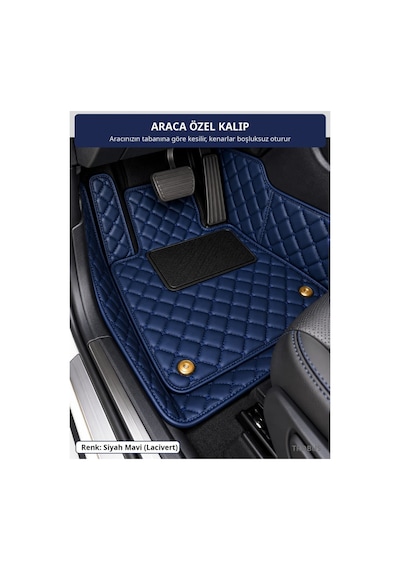 Land Rover Range Rover Sport 2008-2013 Uyumlu 8d Tek Katmanlı Havuzlu Paspas Deri Siyah Mavi