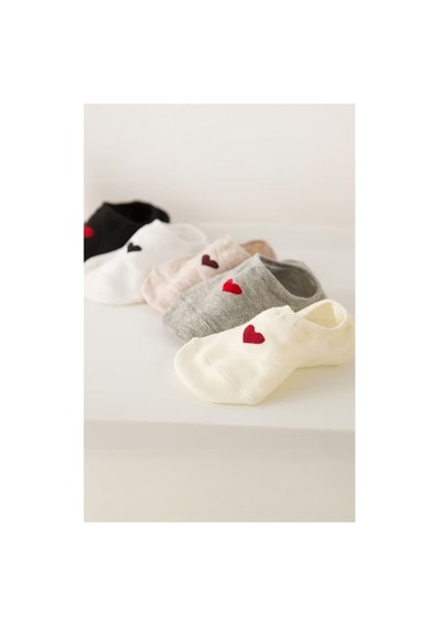 Hitit Socks Kadın 5 Çift Premium Kalite Kalp Desenli Görünmez Babet Çorap Asorti