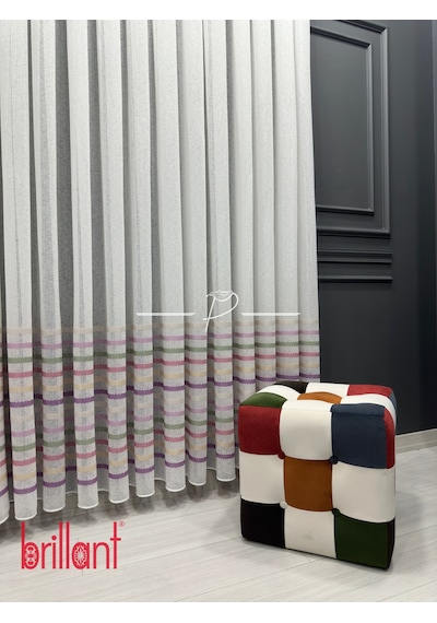 Tül Perde Çocuk Odası Tül Perdesi Colorful Gökkuşağı Desen Çok Renkli