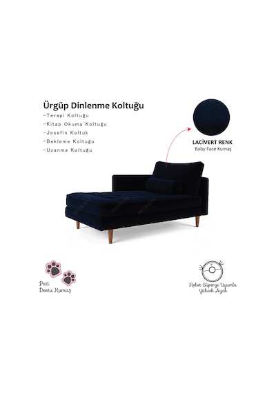 Ürgüp Dinlenme Koltuğu Puf Josefin Koltuk İkili Kanepe - Sağ Kolçaklı Lacivert