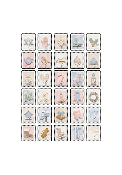 Yılbaşı Kış Vintage Sticker Seti 150 Adet - 5'li Mega Paket No05 - Laptop Defter Ajanda Çok Renkli