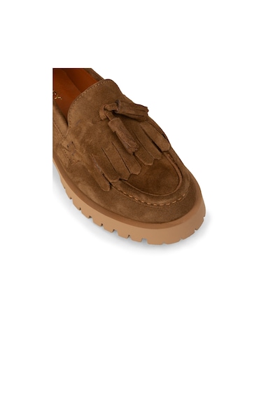 Deery Kadın Hakiki Süet Taba Renkli Püsküllü Loafer - 02033ztbac01