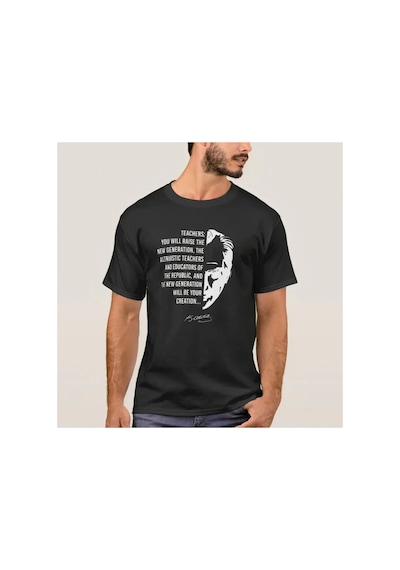 Butik İstanbul 24 Kasım Öğretmenler Günü Temalı Baskılı Bisiklet Yaka T-shirt - Siyah