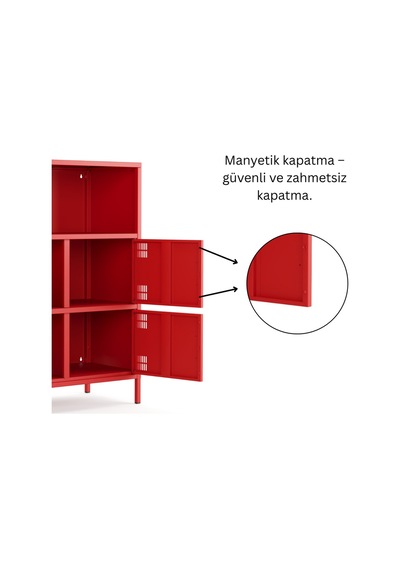 Pera Metal Çok Gözlü Dolap, 4 Kapaklı, Açık Raflı 80,50 X 40 X 109,50 Cm Ral 3020 Kırmızı Pera Metal Çok Gözlü Dolap, 4 Kapaklı, Açık Raflı 80,50 X 40 X 109,50 Cm Ral 3020 Kırmızı