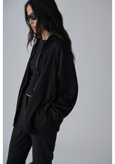Suud Collection Siyah Lena Fermuarlı Kapüşonlu Sweatshirt