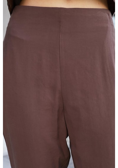 JUMENT Kadın Likrasız Modal Kumaş Yüksek Bel Beli Lastikli Yan Cepli Dar Paça Bilek Boy Pantolon-kahve