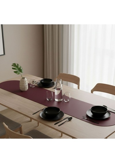 1 Adet Deri Runner-40x140 Cm-deri Masa Örtüsü Bordo