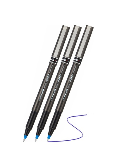 Mavi Pilot Kalem Ub-155 Micro Deluxe 3 Adet Uniball Pilot Kalem 0.5 Mm Roller Uçlu Pilot Kalem İnce Uçlu Likit Mürekkep Mavi