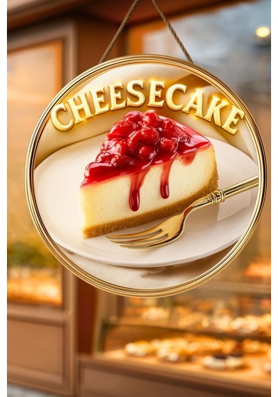 Cheesecake Temalı İpli Ahşap Kapı Duvar Süsü, Pastane, Tatlı Dükkanı, Cafe Tablo Dekoru