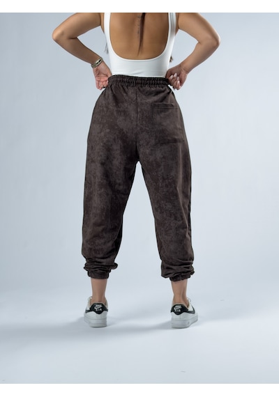 Cocopelli Kahverengi Baskılı Kadın Jogger Pantolon Coc3333