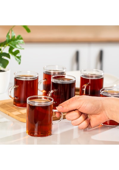 Porsima Pbt-789 6lı Borosilikat Isıya Ateşe Dayanıklı Cam Kulplu Çay Bardağı Kahve Bardak Kupa Seti 250ml Cam - Şeffaf